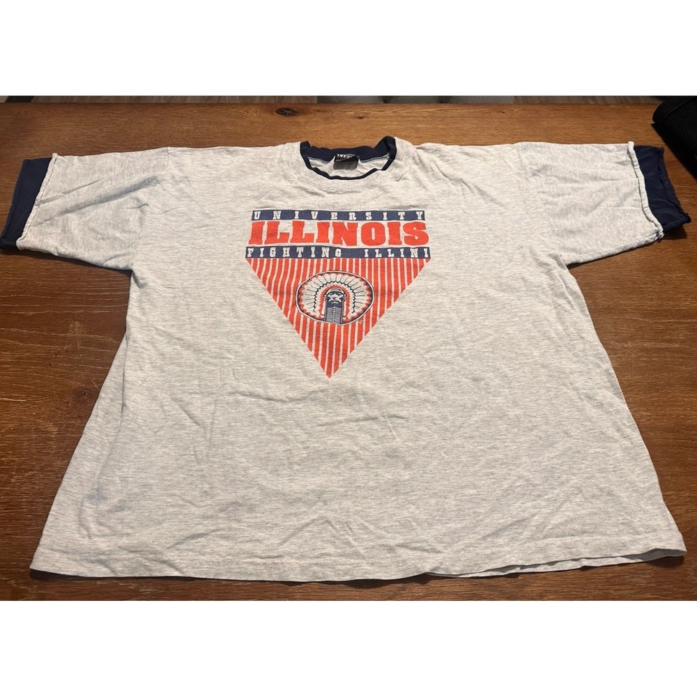 VINTAGE Illinois Fighting Illini Chief Illiniwek TShirt 2XL Single Stitch Layers